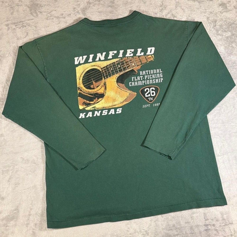 90s Vintage Single Stitch Made in USA Henley Shirt | Green | Large